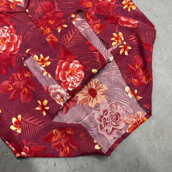 Vintage 1960s Hawaiian Shirt Floral Aloha Red Aloha Shirt XL - Picture 7 of 9